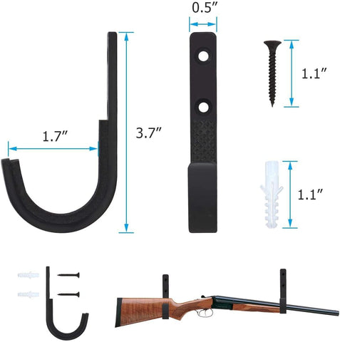 Metal Gun Rack and Shotgun Hooks Rifle Hangers Store Rifle Shotgun and Bow, Wall Mount Storage